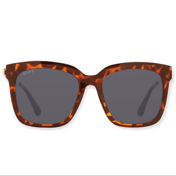 DIFF Hailey Sunglasses Tortoise Gold Frame Grey Lenses Oversized Square Sunnies - Picture 10 of 10